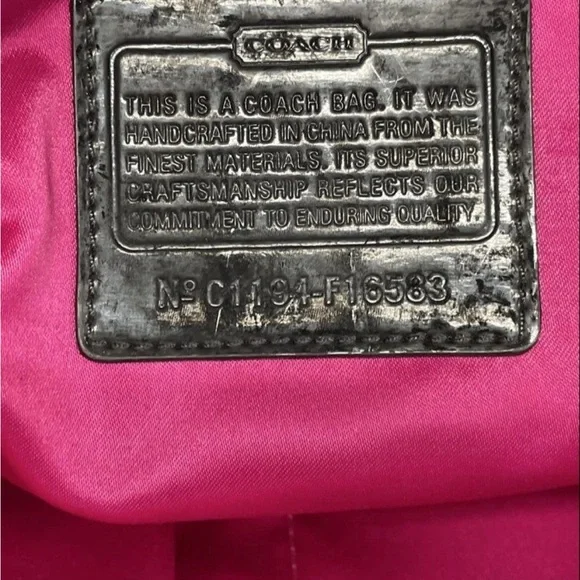 Coach Black & White Floral Satin Tote with Red Accents - Picture 9 of 12